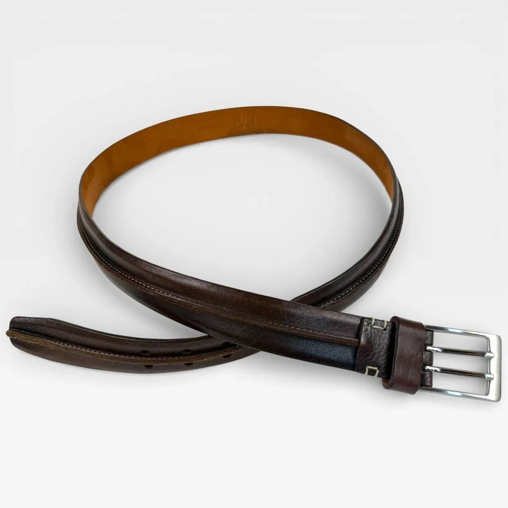 COLE HAAN Mens Leather Belt‎ Silver Buckle Dark Brown Dress Casual Size 105/42